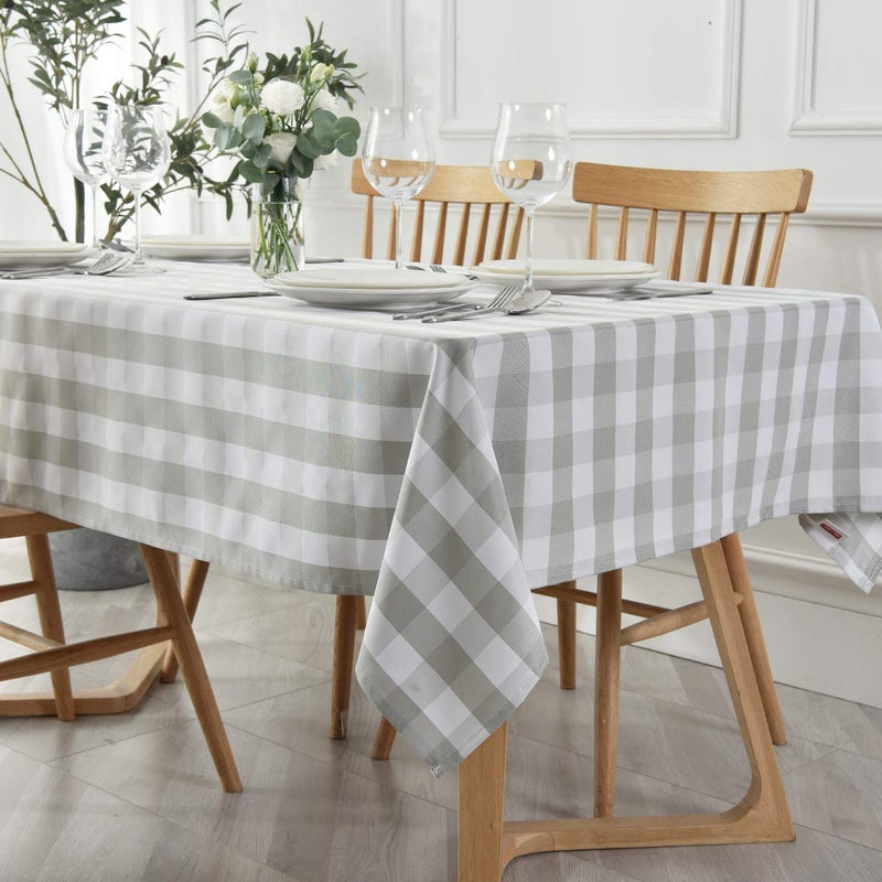 maxmill Checkered Rectangle Tablecloth Water Resistance Antiwrinkle Spillproof Heavy Weight Soft Gingham Plaid Table Cloth for Buffet Banquet Parties Holiday Dinner, 60 x 104 Inch Grey and White - Image 2